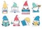 Clipart collection with Cute cartoon gnomes with books