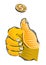 Clipart of Flipping a coin by man`s hand and thrown golden dollar coin in different phases of spinning. The background is black