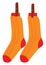 Clipart of the pair of socks hanging while clasped with the wooden clips, vector or color illustration
