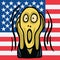 Clipart Of The Screaming Head Vector with American Flag Background. Vector Illustration