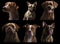 clipart set of group of dogs on black background.