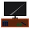 Clipart of the smart TV mounted on the wooden cabinet stand, vector or color illustration