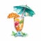 A clipart of a tropical cocktail with little umbrella on white background generative AI
