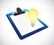 Clipboard and bright light bulb illustration