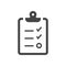 Clipboard checklist black vector icon. Task list with tick check mark.