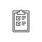 Clipboard checklist line icon, outline vector sign, linear style pictogram isolated on white.