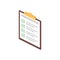 Clipboard with checklist in trendy isometric style on white background