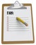 Clipboard with FAQs checklist and stubby pencil