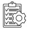 Clipboard gear icon, outline style