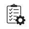 Clipboard with gear isolated icon. Technical support check list icon. Management flat icon concept. Software development