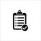 Clipboard list icon. Black isolated clipboard with list and checkbox.