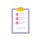 Clipboard with paper sheet to do list tasks completed checkmark control icon vector illustration