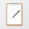 Clipboard with pen and empty paper sheet realistic template  blank