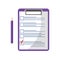 Clipboard with red check mark checklist icon. Elections. List of completed assignments, cases, survey, exam concepts