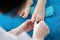 Clipping toenails. Pedicure. Woman during a pedicure at the beauty salon.