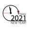 Clock. 2021. Time running. Vector clock face icon. Laconic design, message, poster. Happy New Year.