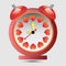 Clock, alarm clock with hearts on the dial. Valentines day illustration.