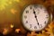 Clock autumn leaves background - daylight saving time concepts