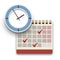 Clock and Calendar with check marks icon. Completed task, schedule, appointment or deadline concept