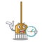 With clock cartoon rake leaves with wooden stick
