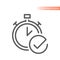 Clock and checkmark or tick line vector icon