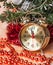 Clock,Christmas beads of decorated trees