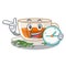 With clock darjeeling tea in the mascot shape