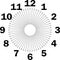 Clock dial enormous for the hours and small circles corona like for seconds on transparent