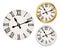 Clock face retro. Wall tower clocks with roman numerals and antique classic hands in golden and white round watch case