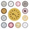 Clock faces vintage modern parts index watch clockwise arrows numbers dial-face vector illustration