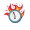 Clock on fire symbol deadline and rush hour. Hurry up time ripe for making decision. Burning watch punctuality