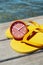 clock and flip-flops on a pier