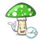 With clock green amanita mushroom character cartoon