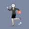 Clock head business woman running in suit