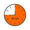 Clock icon with 45 minutes time interval. Countdown timer or stopwatch symbol. Infographic element for cooking
