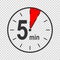 Clock icon with 5 minute time interval. Countdown timer or stopwatch symbol. Infographic element for cooking or sport