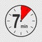 Clock icon with 7 minute time interval. Countdown timer or stopwatch symbol. Infographic element for cooking or sport