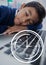 Clock icon against office kid boy sleeping background