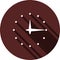Clock icon on a circle of maroon color, vector image