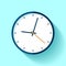 Clock icon in flat style, round timer on blue background. Simple watch. Vector design element for you business projects