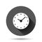 Clock icon in flat style. Watch vector illustration on black round background with long shadow effect. Timer circle button