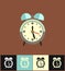 Clock icon. Flat vector illustration on different colored backgrounds. Blue analog clock