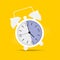 Clock icon in trendy flat style. Alarm clock, wake - up time. White clock on yellow background