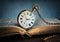 The clock lies on an old book. Clock as a symbol of time, the book is a symbol of knowledge and science.  Concept of time, history