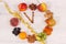 Clock made of nutritious food and tape measure, time for healthy eating in slimming concept