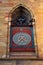 Clock with the motto MEMENTO MORI on facade of St. Martin`s Church, Colmar, France