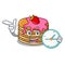 With clock pancake with strawberry character cartoon