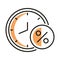 Clock with sale percentage label line style icon vector design