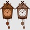 Clock set with pendulum and cuckoo. Two options, dark and light vector illustration