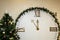 Clock showing 23.55. Five minute befor new year. Christmas time.